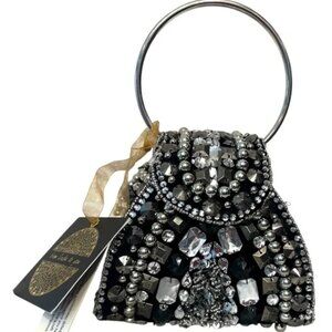 From India to You Black Beaded Rhinestone Jewel Sequin Clutch Handbag NWT RARE